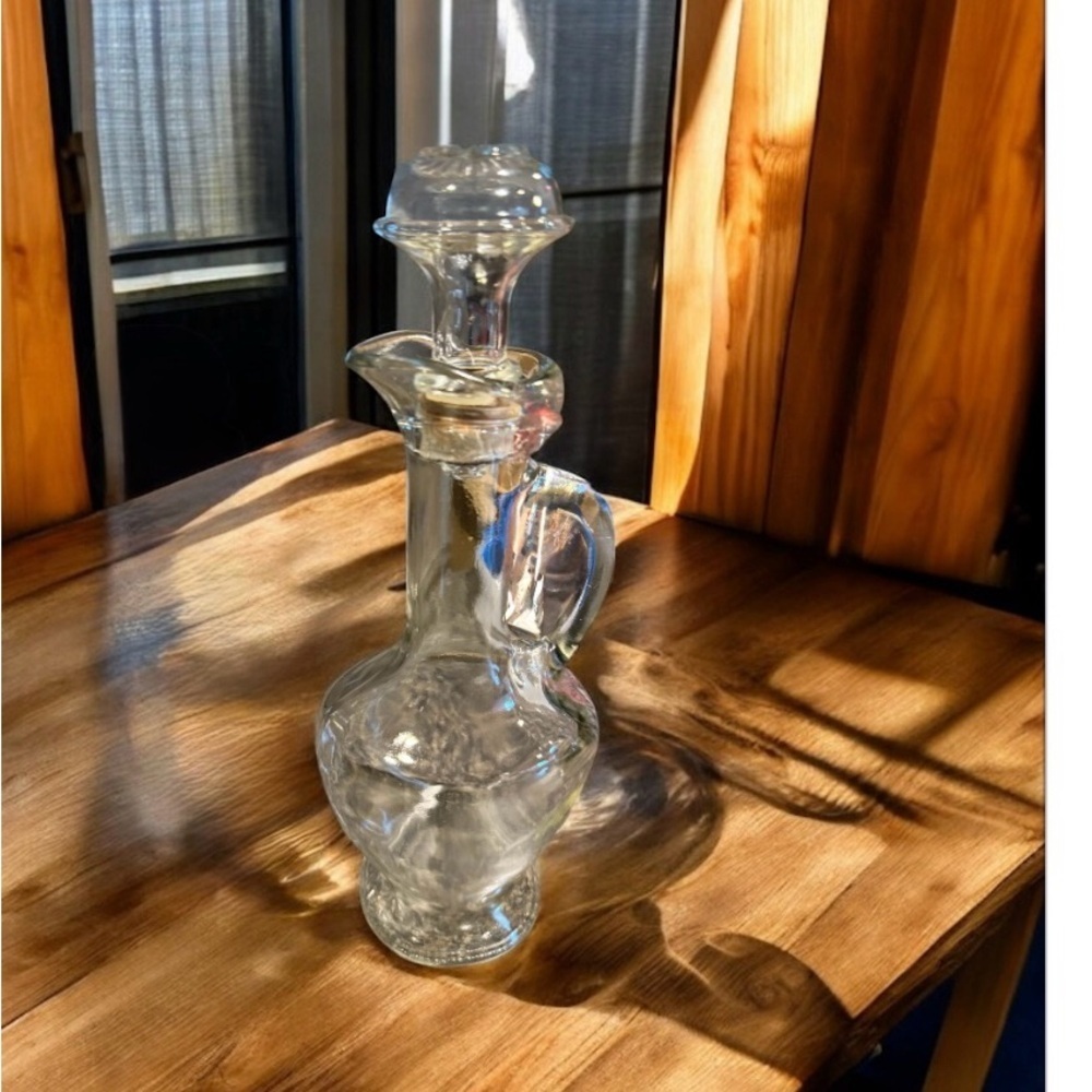 Vintage Clear Glass Decanter with Stopper and Handle